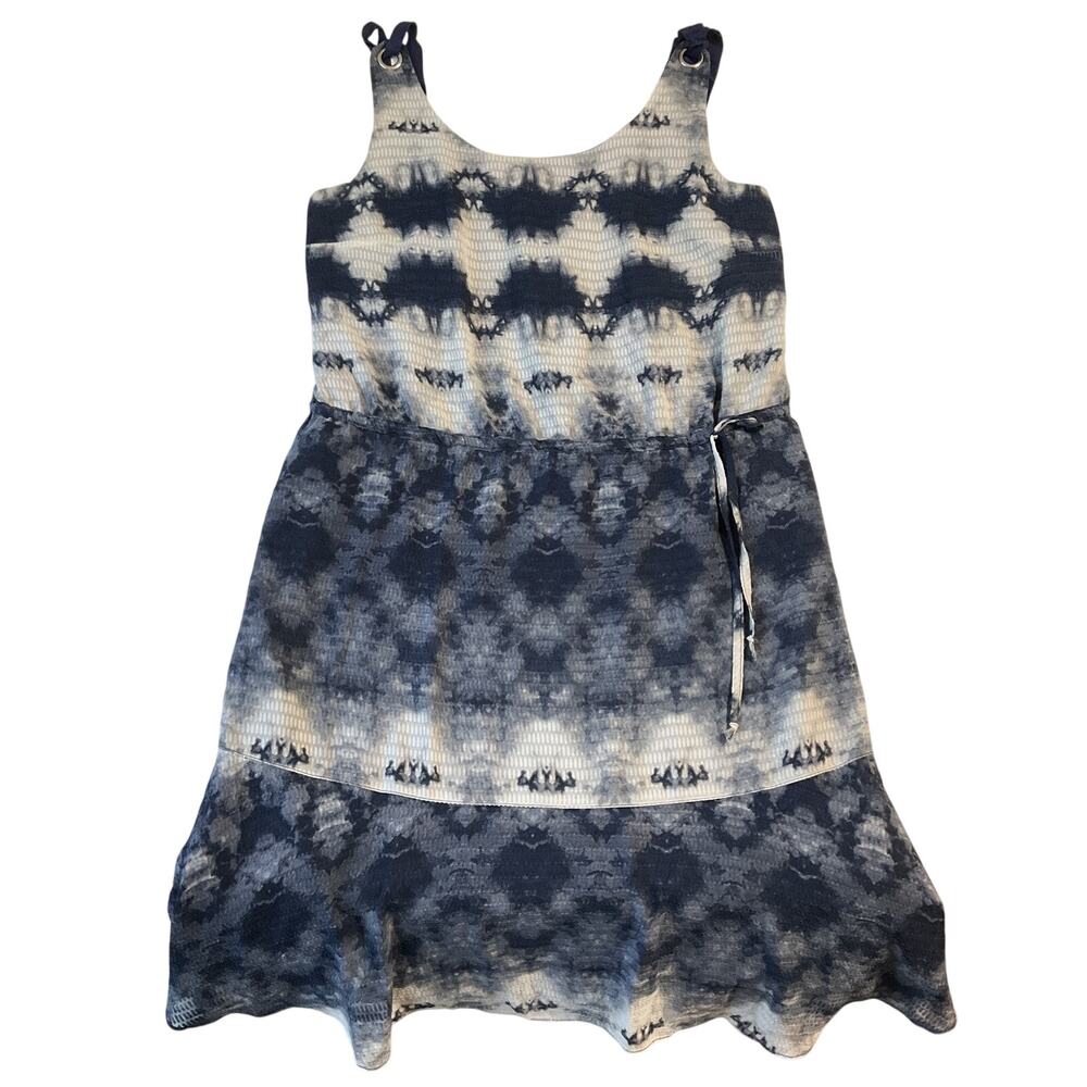 Libby Edelman Women Dress Size M Blue Tie Dye Fit & Flare Grommet Knee Length